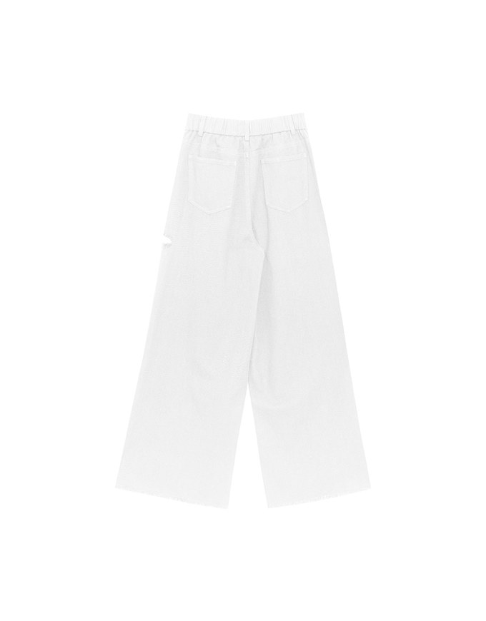 Frayed Hem Wide Leg Jeans Denim Pants with Distressed Detail
