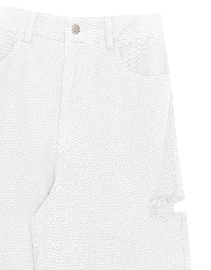 Frayed Hem Wide Leg Jeans Denim Pants with Distressed Detail