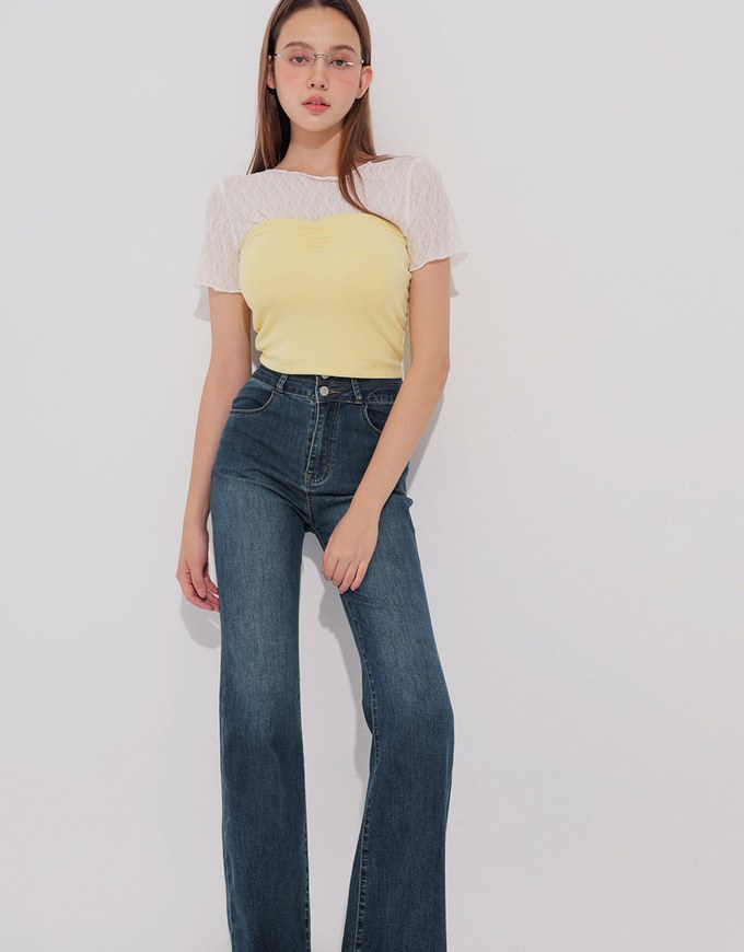 High Waist Double Button Flared Jeans Denim Pants