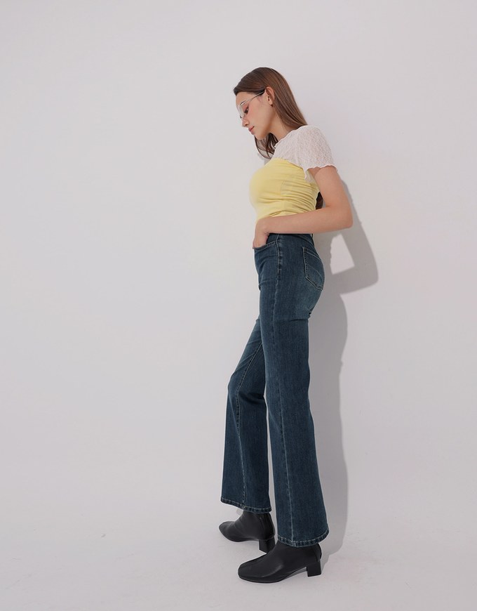 High Waist Double Button Flared Jeans Denim Pants