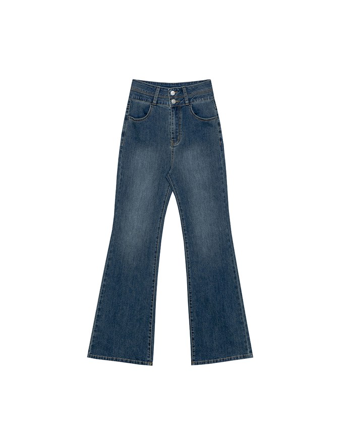 High Waist Double Button Flared Jeans Denim Pants