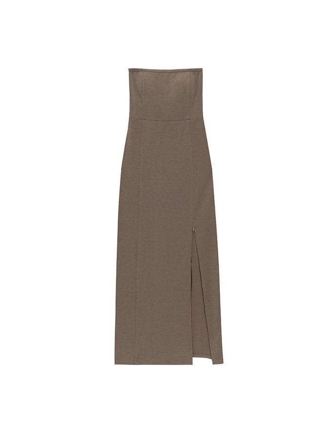 2 Way Strapless Padded Tube Maxi Dress with Zipper Cut Out Waist