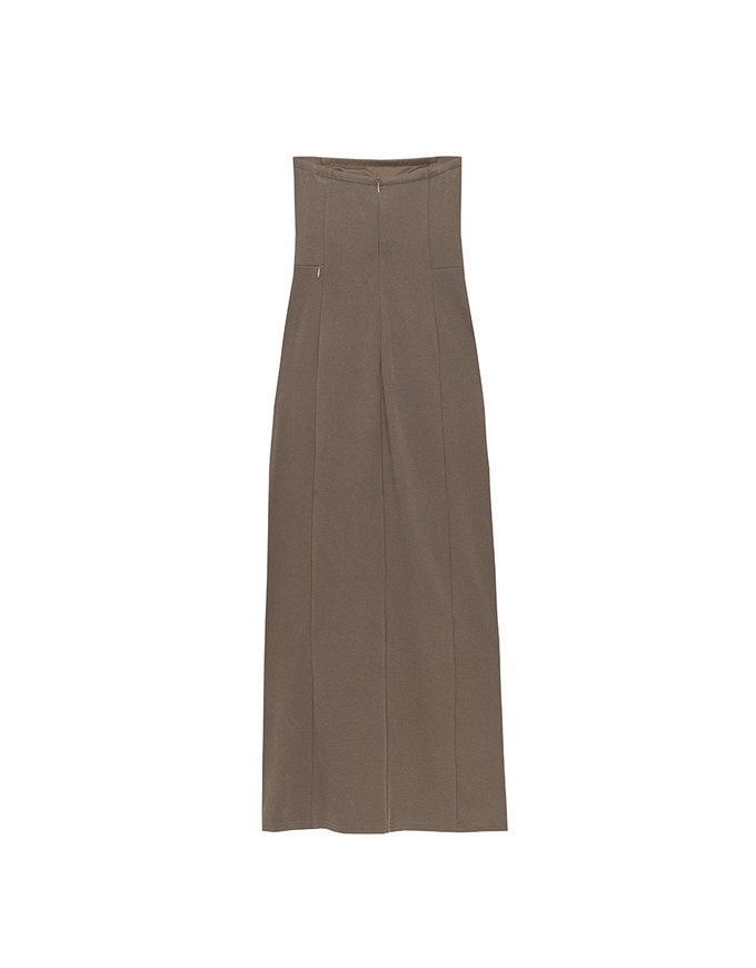 2 Way Strapless Padded Tube Maxi Dress with Zipper Cut Out Waist