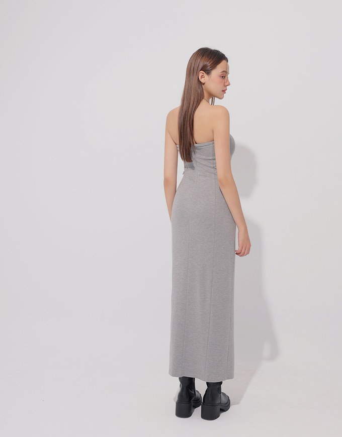 2 Way Strapless Padded Tube Maxi Dress with Zipper Cut Out Waist