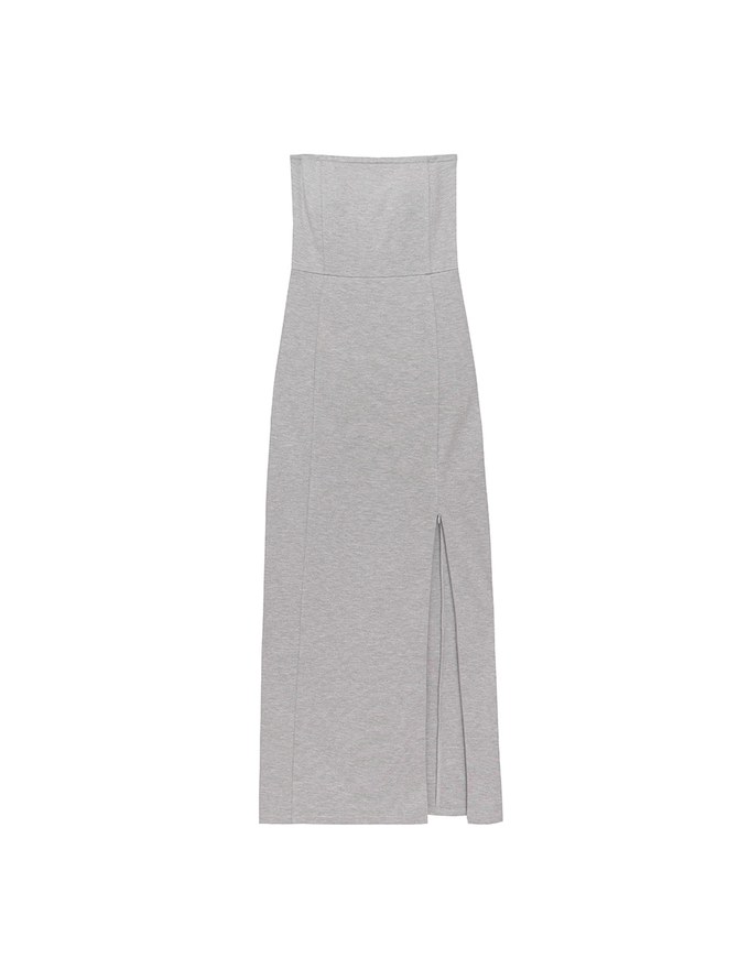 2 Way Strapless Padded Tube Maxi Dress with Zipper Cut Out Waist
