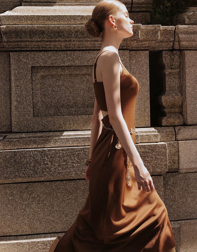AIRY HOURGLASS Spaghetti Strap Back Cut Out Padded Cami Maxi Dress