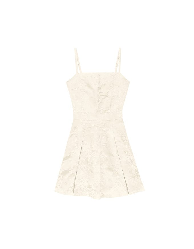 Qipao Dress Floral Jacquard Pleated Cheongsam Qipao Cami Mini Dress with Pearl Button Detail