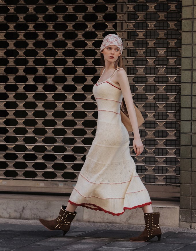 Contrast Trim Argyle Textured Knit Spaghetti Strap Padded Maxi Dress