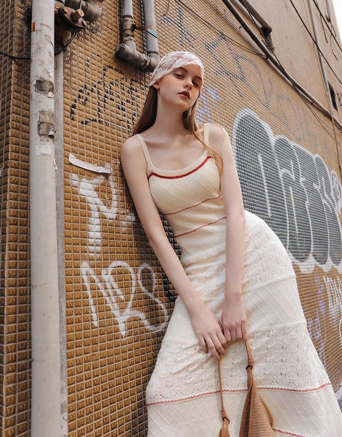 Contrast Trim Argyle Textured Knit Spaghetti Strap Padded Maxi Dress