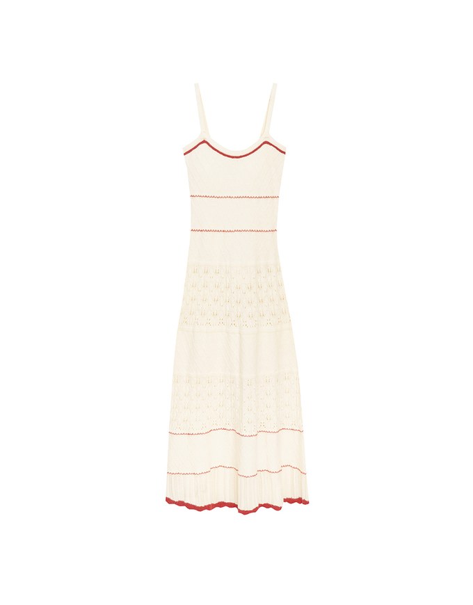 Contrast Trim Argyle Textured Knit Spaghetti Strap Padded Maxi Dress