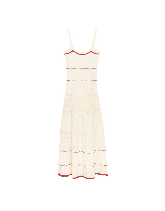 Contrast Trim Argyle Textured Knit Spaghetti Strap Padded Maxi Dress
