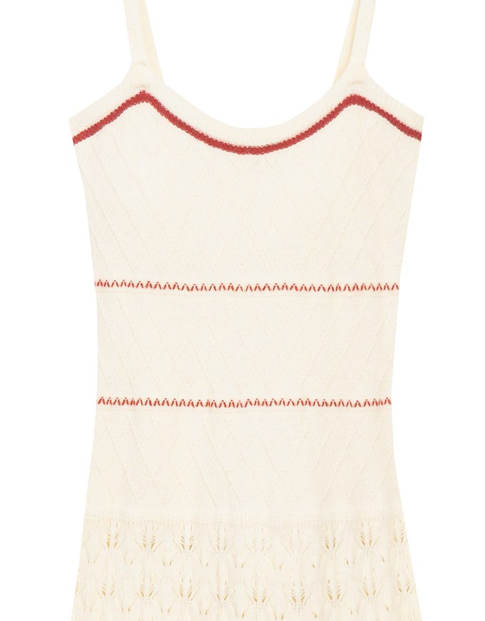 Contrast Trim Argyle Textured Knit Spaghetti Strap Padded Maxi Dress
