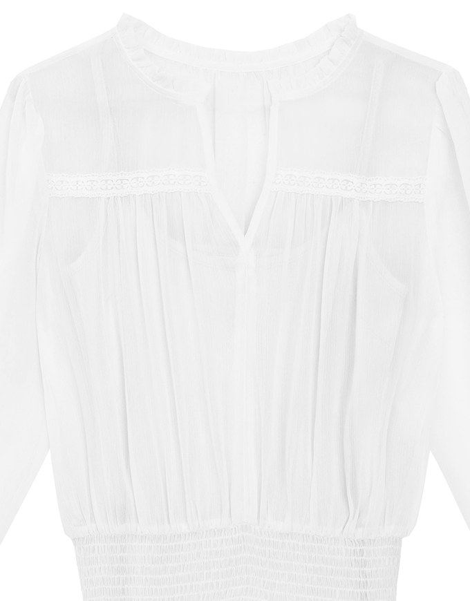 Sheer Chiffon Lace Trim Long Sleeve Mini Dress