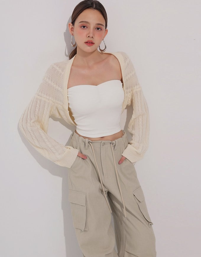 Cable Knit Long Sleeve Cropped Shrug Cardigan