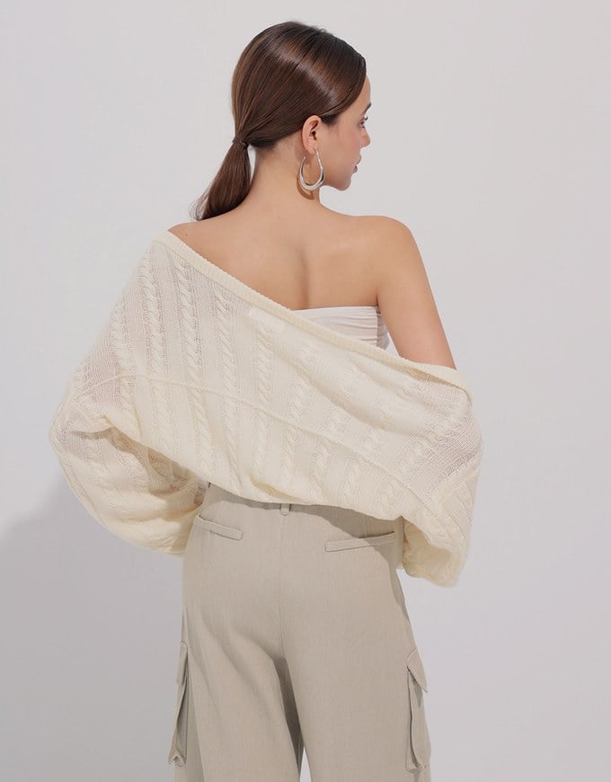 Cable Knit Long Sleeve Cropped Shrug Cardigan