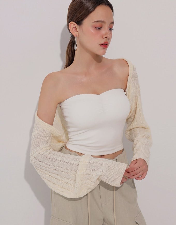 Cable Knit Long Sleeve Cropped Shrug Cardigan