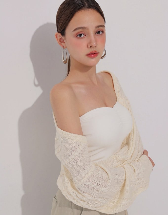 Cable Knit Long Sleeve Cropped Shrug Cardigan