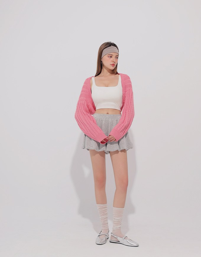 Cable Knit Long Sleeve Cropped Shrug Cardigan
