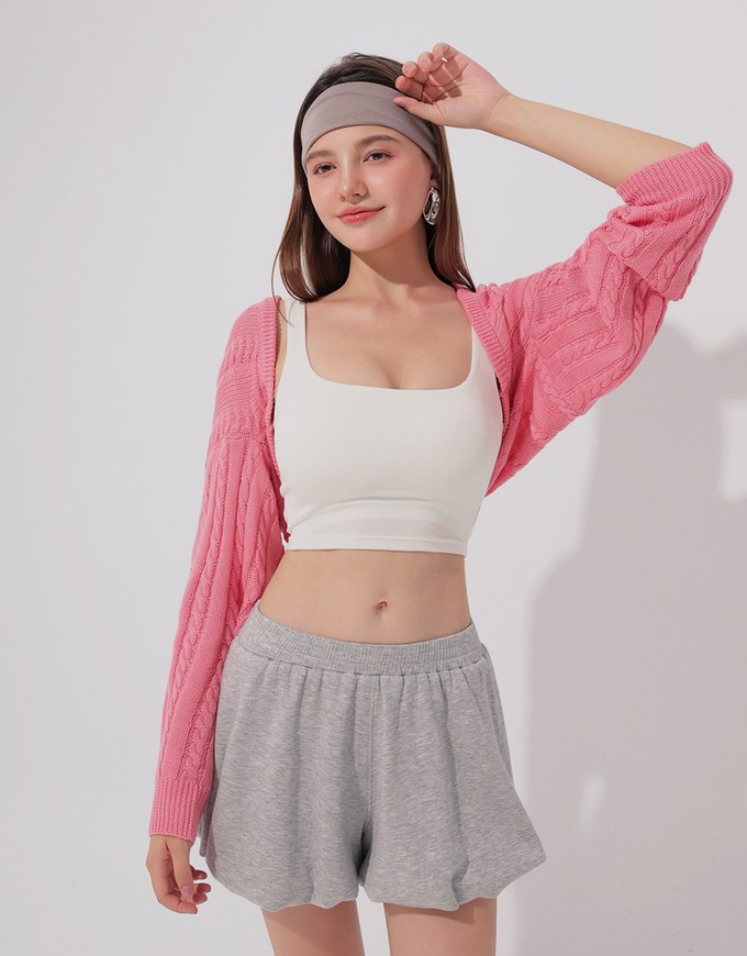 Cable Knit Long Sleeve Cropped Shrug Cardigan