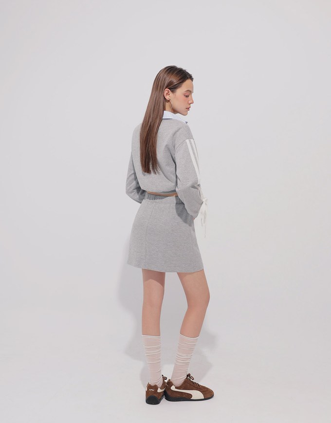 Lace Trim Drawstring Sleeve Cropped Cardigan and Elastic Waist A Line Mini Skirt Set Wear