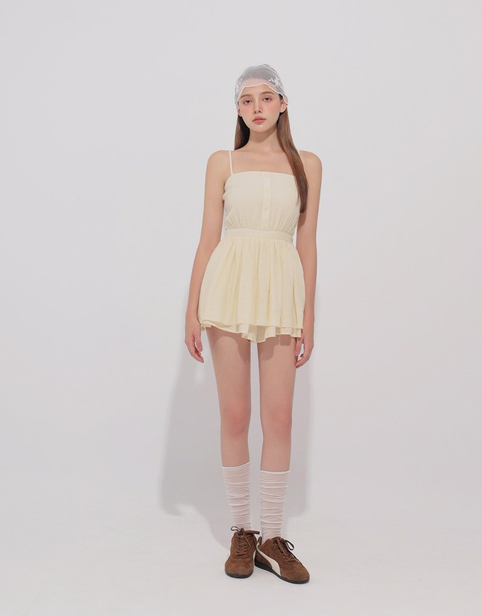 Spaghetti Strap A Line Button Down Jumpsuit