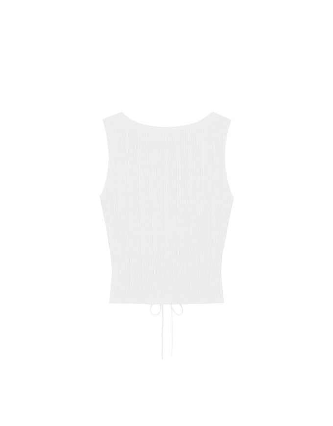 Ribbed Knit V Neck Lace Up Sleeveless Crop Top