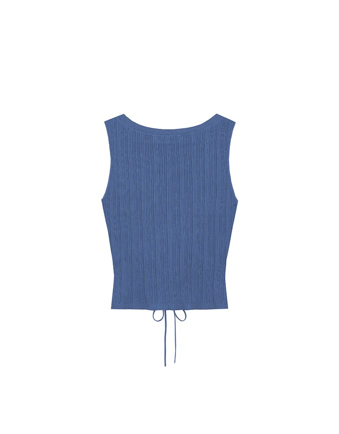 Ribbed Knit V Neck Lace Up Sleeveless Crop Top