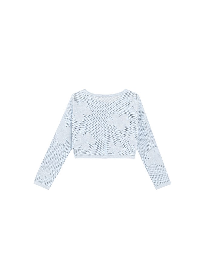 Open Knit Crochet Style Floral Crop Sweater
