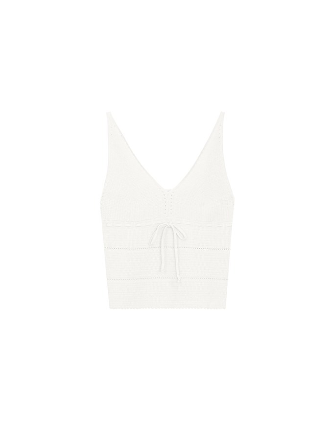 Ribbed Knit Sleeveless Crop Crochet Top with Bow