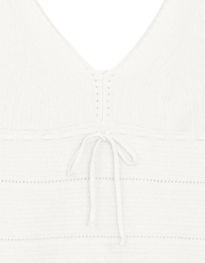 Ribbed Knit Sleeveless Crop Crochet Top with Bow