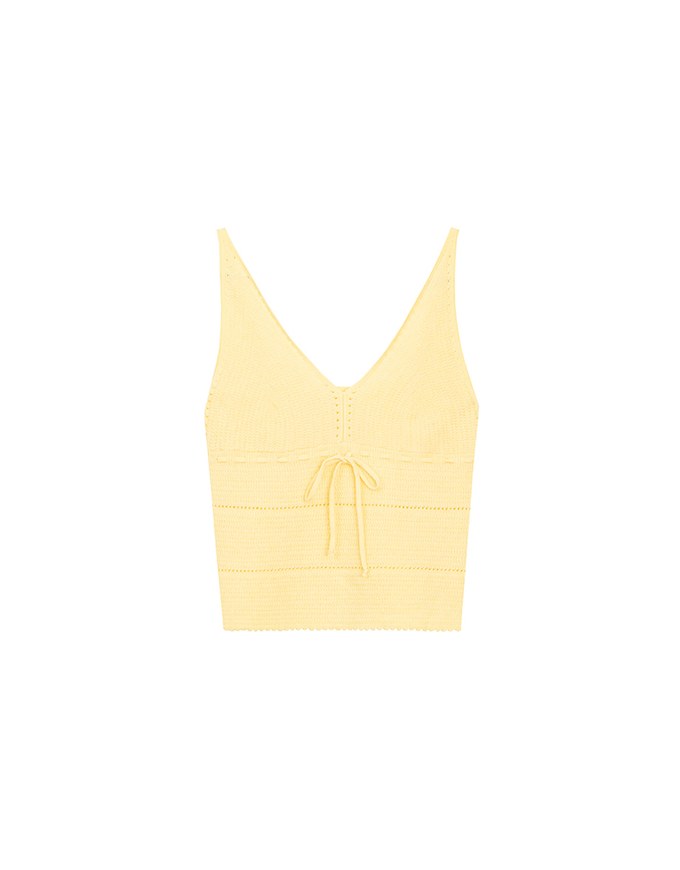 Ribbed Knit Sleeveless Crop Crochet Top with Bow