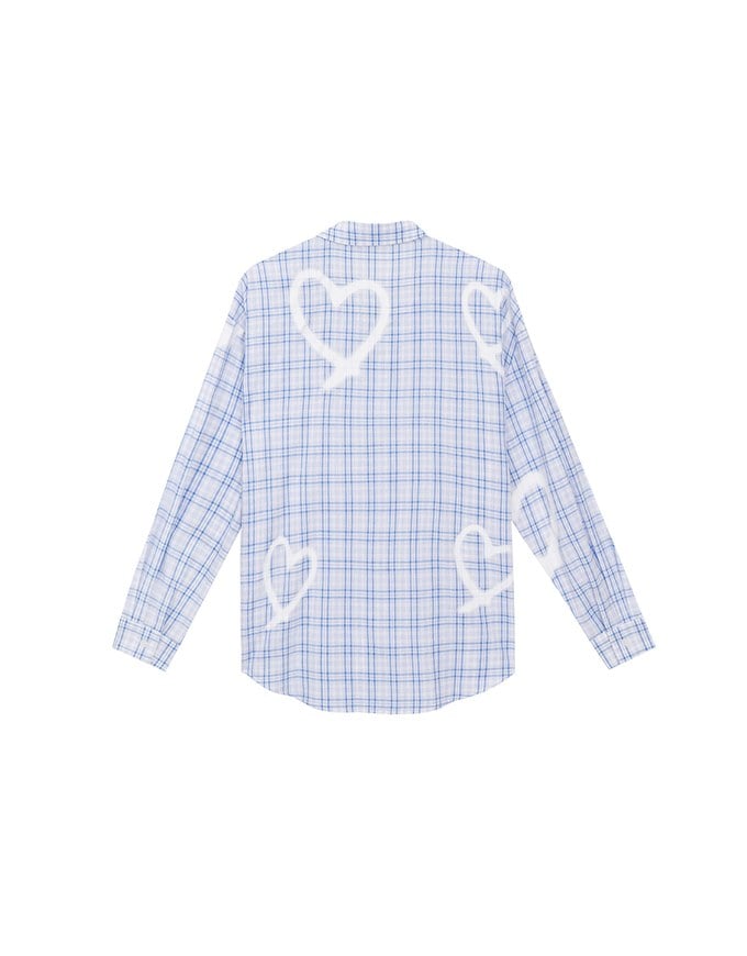 Oversized Graffiti Heart Plaid Long Sleeve Shirt Blouse