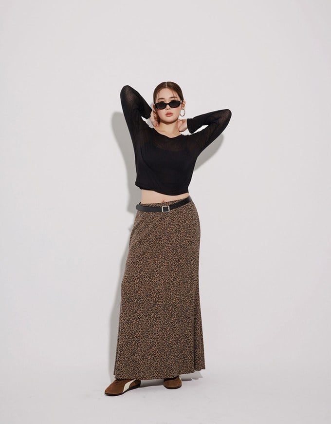 Sheer Knit Crop Long Sleeve Top