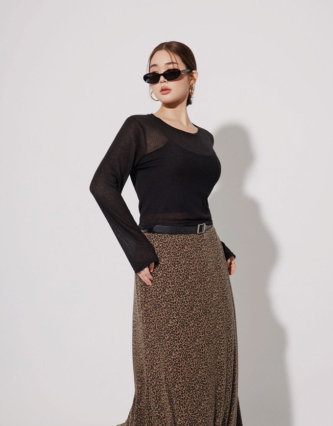 Sheer Knit Crop Long Sleeve Top