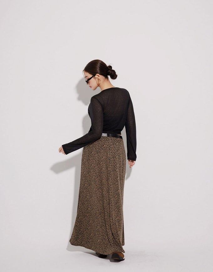Sheer Knit Crop Long Sleeve Top