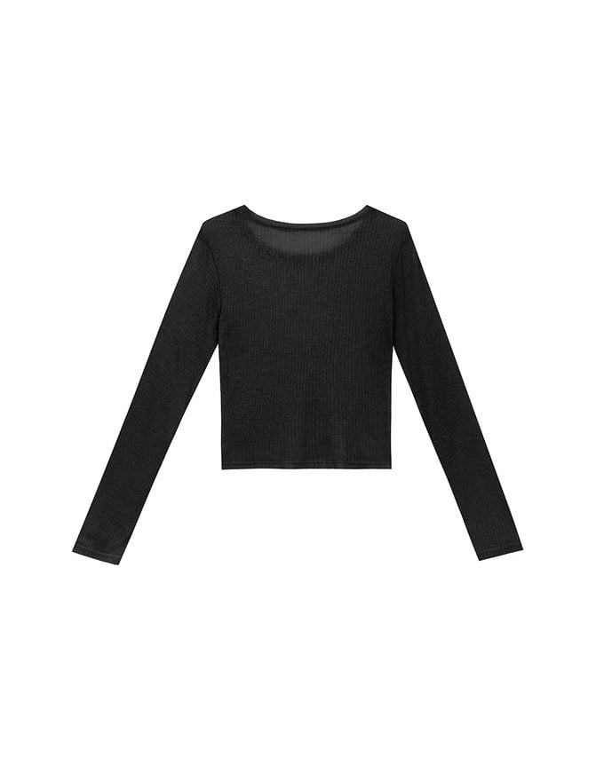 Sheer Knit Crop Long Sleeve Top