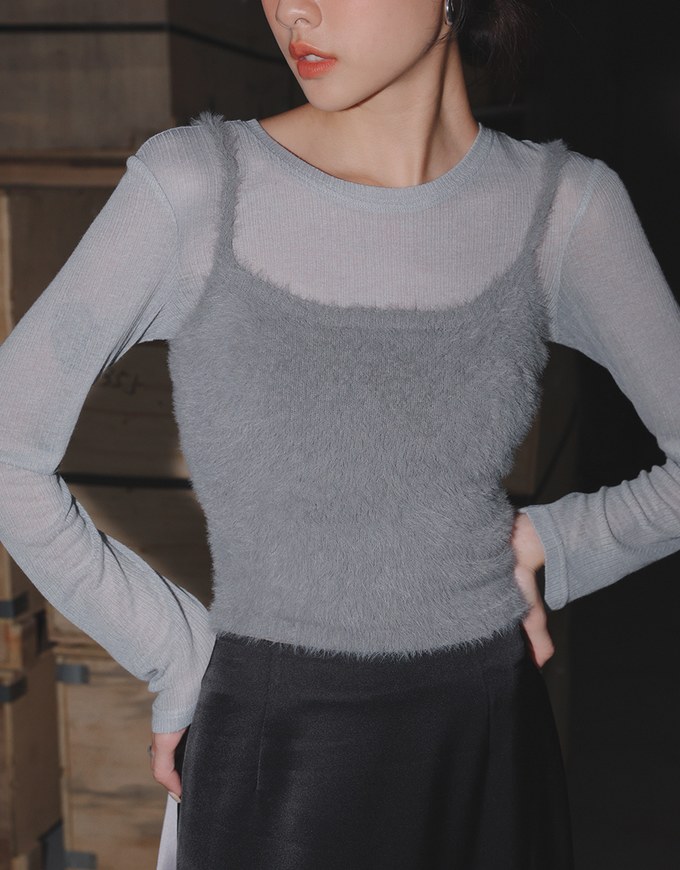 Sheer Knit Crop Long Sleeve Top
