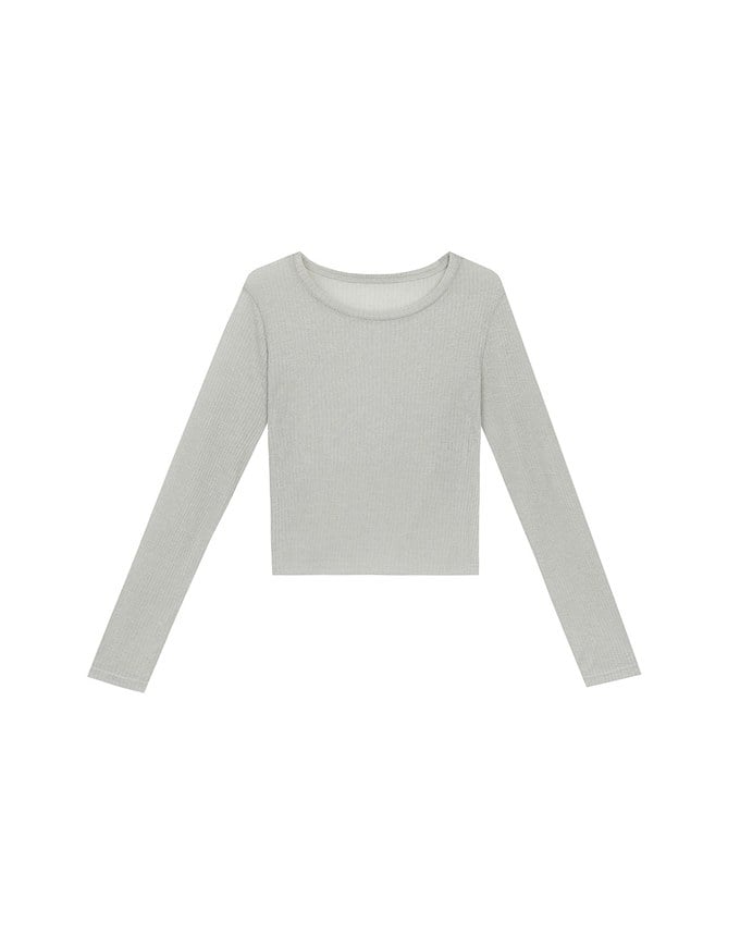 Sheer Knit Crop Long Sleeve Top