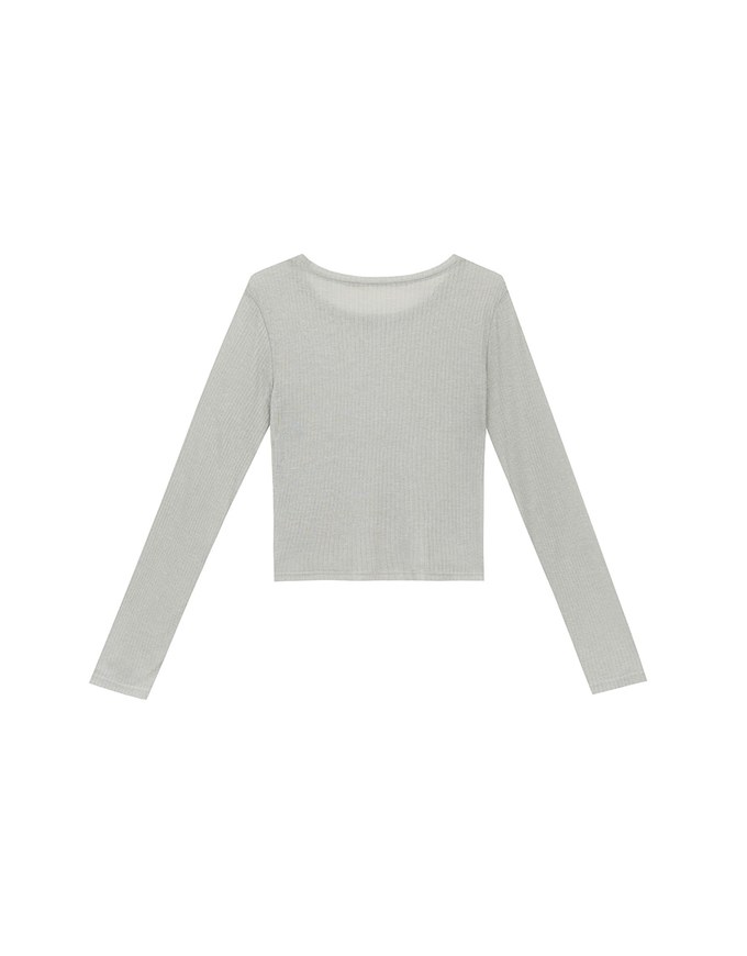 Sheer Knit Crop Long Sleeve Top