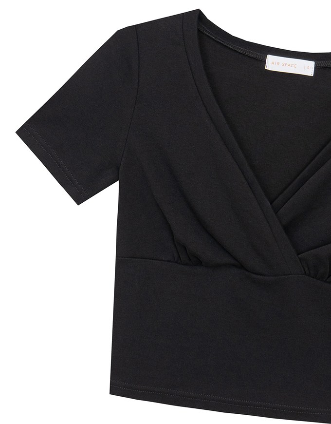 Cross Front Ruched V Neck Short Sleeve Fitted Top