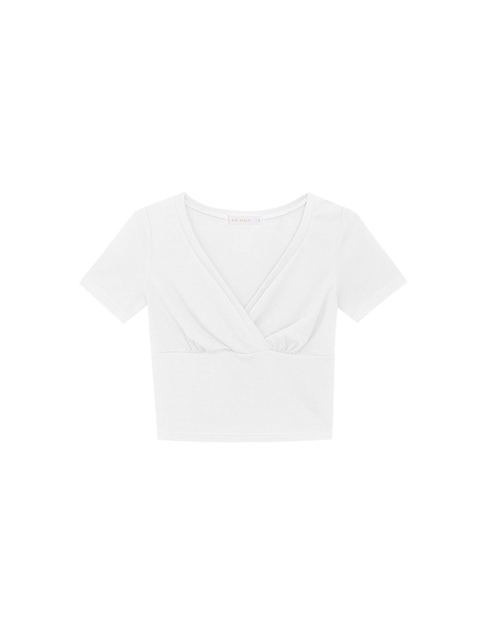 Cross Front Ruched V Neck Short Sleeve Fitted Top