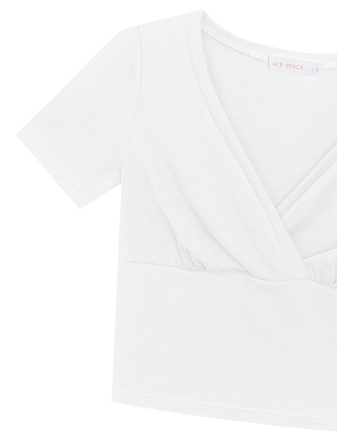 Cross Front Ruched V Neck Short Sleeve Fitted Top