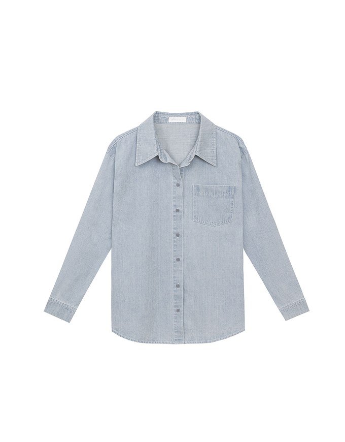 【DINOTAENG】Oversized Denim Shirt with Iron-On Embroidery Patches