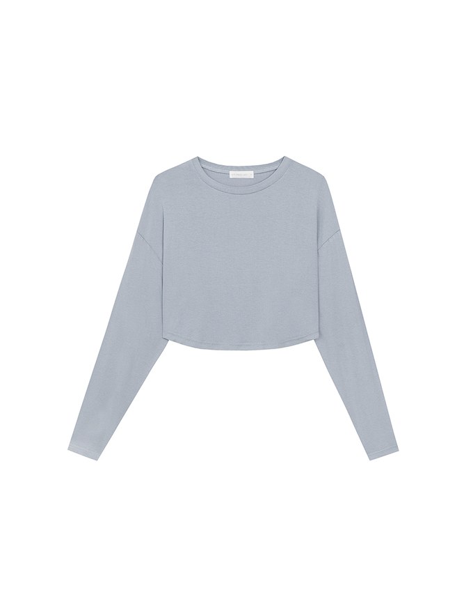 Basic Crew Neck Knit Fitted Long Sleeve Crop Top