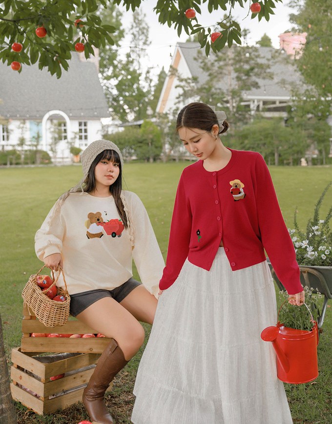 【DINOTAENG】Fluffy Embroidery Graphic Sweatshirt