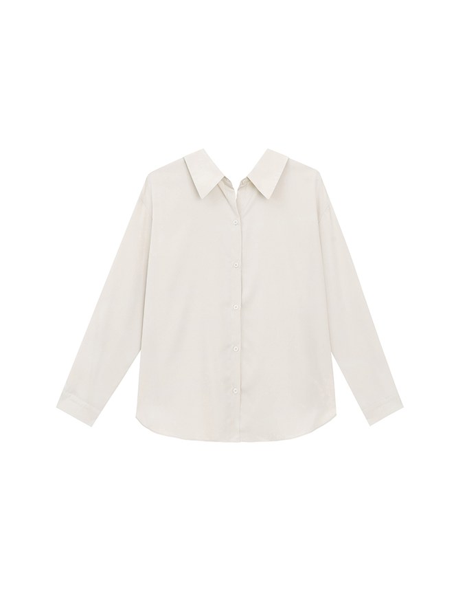 Lace Up Back Collar Long Sleeve Shirt Blouse