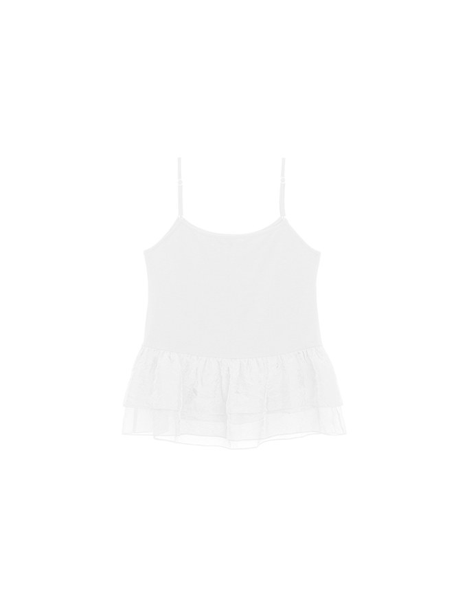 Layered Sheer Ruffle Hem Spaghetti Strap Cami Top