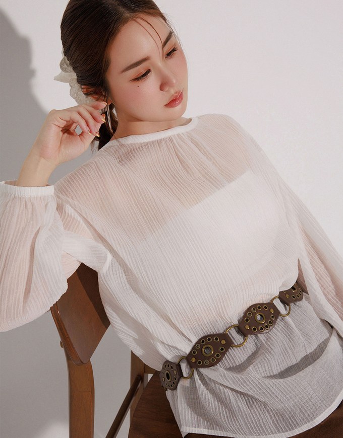 Sheer Lightweight 2 Way Blouse Top with Bow Tie Closure
