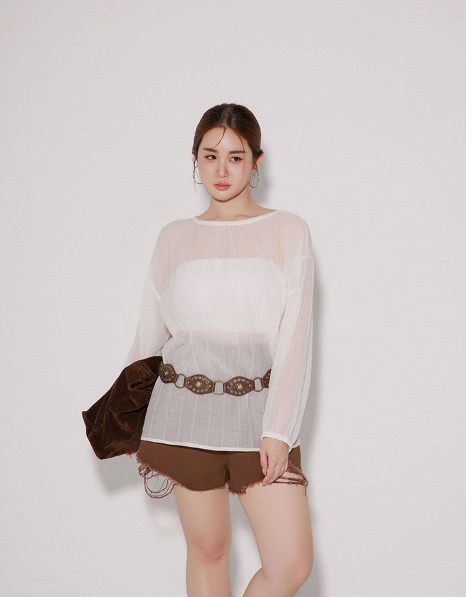 Sheer Lightweight 2 Way Blouse Top with Bow Tie Closure
