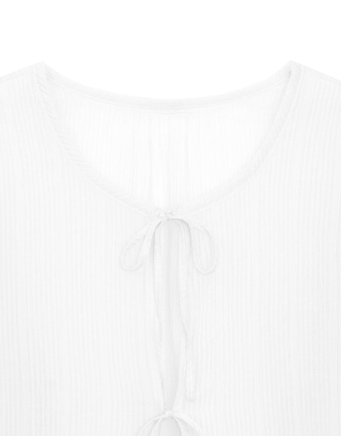 Sheer Lightweight 2 Way Blouse Top with Bow Tie Closure